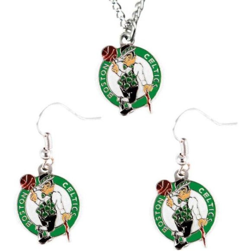 Aminco NBA Boston Celtics Logo Earring and Pendant Set Womens Kids‎ 18" chain